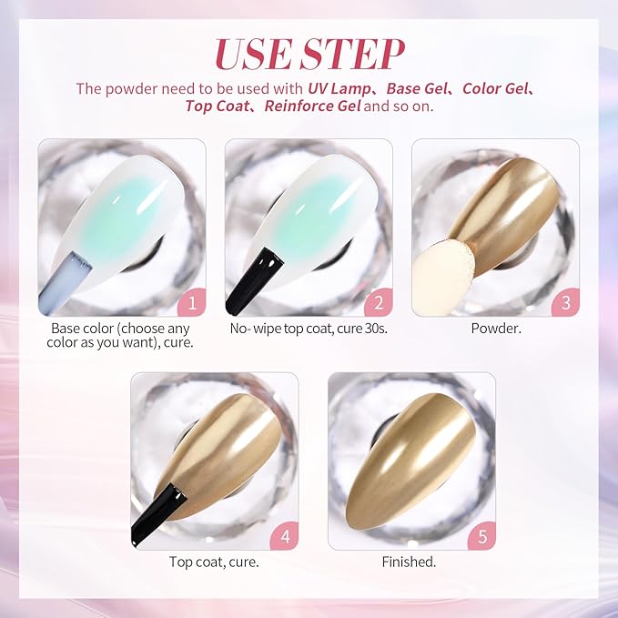 BORN PRETTY White Pearl Chrome Nail Powder And Chameleon Aurora Nail Powder Pigment Mermaid Pigment Pearl Glitter Dust Kit,Nail Art Decoration 2Boxes