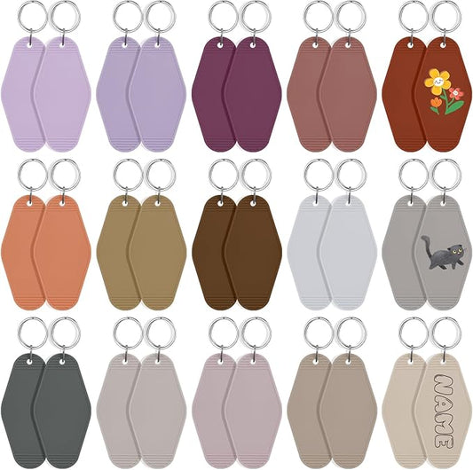 LOTMER 20/30/40/80 PCS Hotel Keychain Blank with Key Rings, 60 Colors Motel Key Chains for DIY Keychains