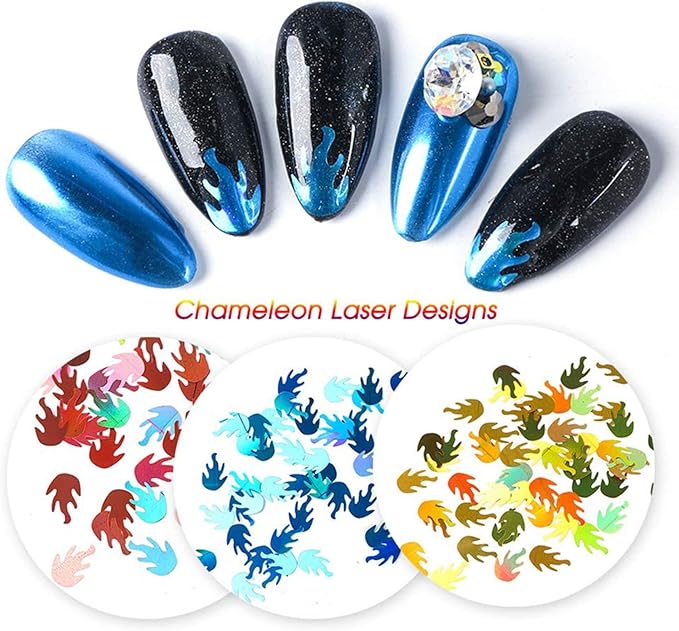 Flame Glitter Nail Art Sequins, 3D Sparkly Fire Flame Shape Nail Flakes Designs, 12 Colors Holographic Laser Flame Glitter Nail Supplies for Women Girls Manicure Charms Decorations, DIY Shiny Nail Art
