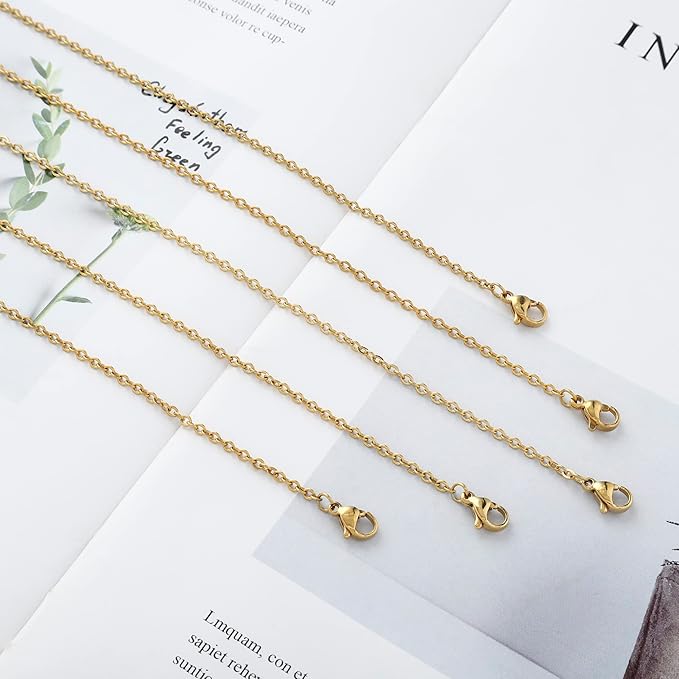 24 Pcs 20" 2mm Gold Stainless Steel Necklace Link Cable Chain Lobster Clasp Bulk for DIY Jewelry Making Supplies Accessories