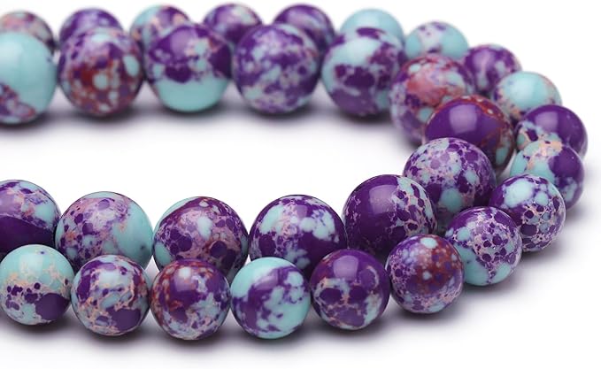 Natural Stone Beads for Jewelry Making,6mm Purple-Blue Imperial Jasper Polished Smooth Round Gemstone Beads for Bracelet Necklace 15 Inch