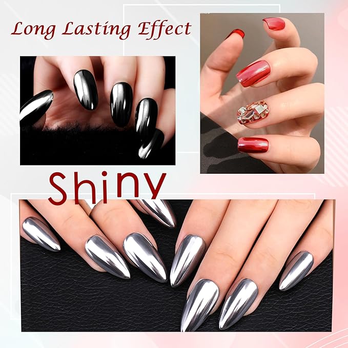 Laza 3 Colors Halloween Chrome Nail Powder Mirror Effect Metallic Dust Holographic Glitter Glazed Manicure Decoration Reflective Pigment for DIY Gel Polish Nail Art Resin Craft Gift - Red Black Silver