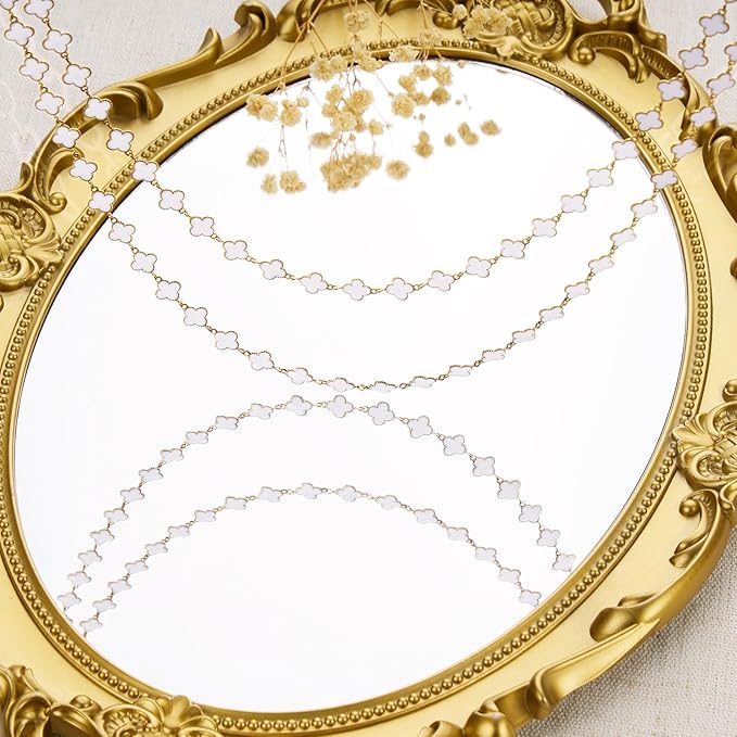 GTVOODX Gold Plated White Enamel Clover Link Chain 9.8 Feet Stainless Steel Craft Chain Bulk for Women DIY Jewelry Making with Lobster Clasps Jump Rings