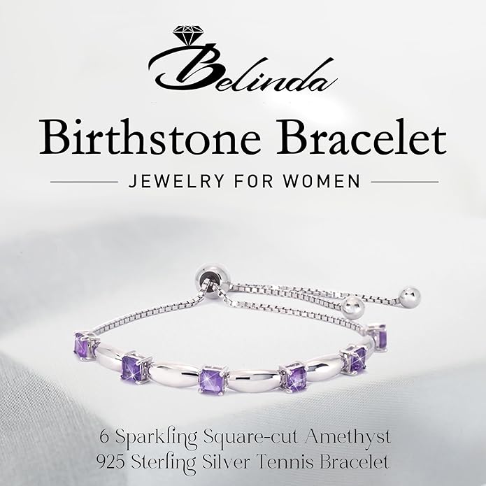 Fine Bracelet Tennis Style Pull String Birthstone Jewelry Gift for Women 925 Sterling Silver Square Sparkling Bolo Gemstone Jewelry Adjustable Bracelets