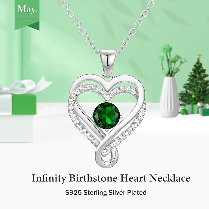 Infinity Love Heart Birthstone Necklace for Women Wife, S925 Sterling Silver Anniversary for Women Wife Birthday Gift for Her Girlfriend Mom Daughters, I Love You Women's Jewelry 18k Rose Gold Filled