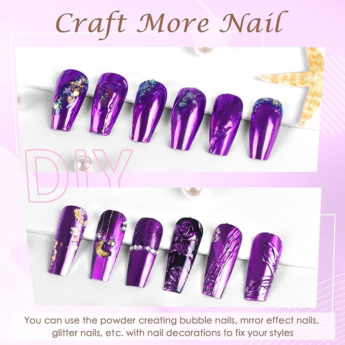 Laza Chrome Nail Powder Mirror Effect Metallic Dust Holographic Glitter Glazed Manicure Decoration Reflective Pigment for DIY Gel Polish Nail Art, Resin Craft, Gifts - Purple