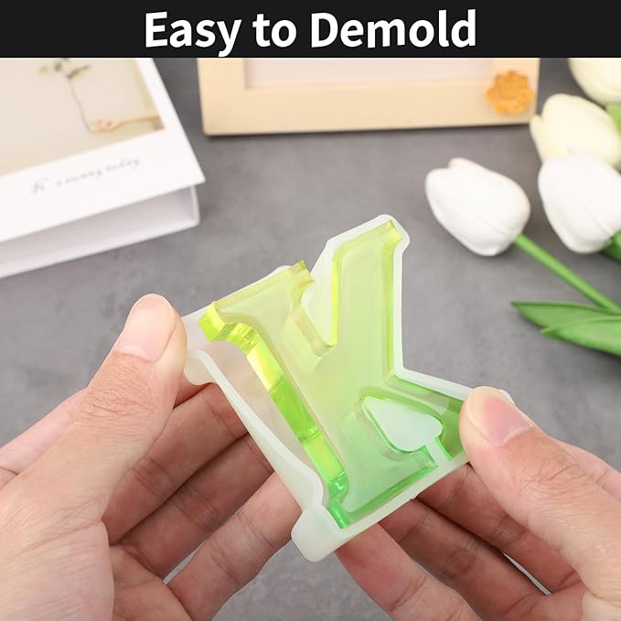 Gartful Resin Letter Molds, K Capital Alphabet Epoxy Resin Mold, Thick 3D Silicone Letter Molds for Making Letters, Word Sign Art, DIY Crafts, Making Candle, Party, Home Decor