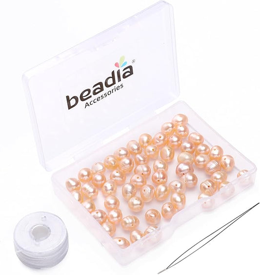 Natural Pearl Beads Potato 6-7mm Pink Freshwater Cultured Loose Gemstone Beads for DIY Jewelry Making 13.8''/Strand HQ