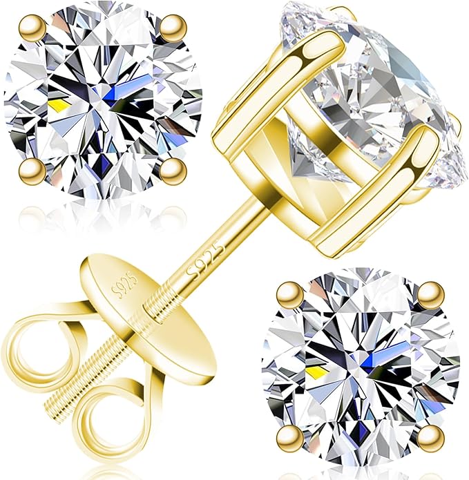 Moissanite Earrings for Men Women, 0.2ct-3.0ct Men 925 Sterling Silver Earrings, Round Cut Diamond Stud Earrings for Women