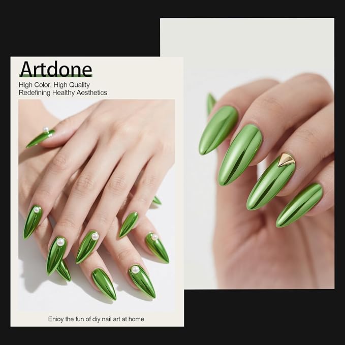 Artdone Chrome Nail Powder, Grass Green Iridescent Aurora Powder Metallic Mirror Effect Pigment Pearlescent Mermaid Pigment Pearl Glitter Dust Kit, Nail Art Decoration, Resin Craft