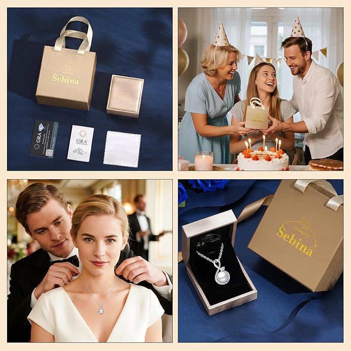 Pearl Pendant Necklace for Women,925 Sterling Silver Pendant Jewelry,Anniversary Christmas Birthday Valentines Gifts for Wife, Mom, Dauhter, Girlfriend,Her