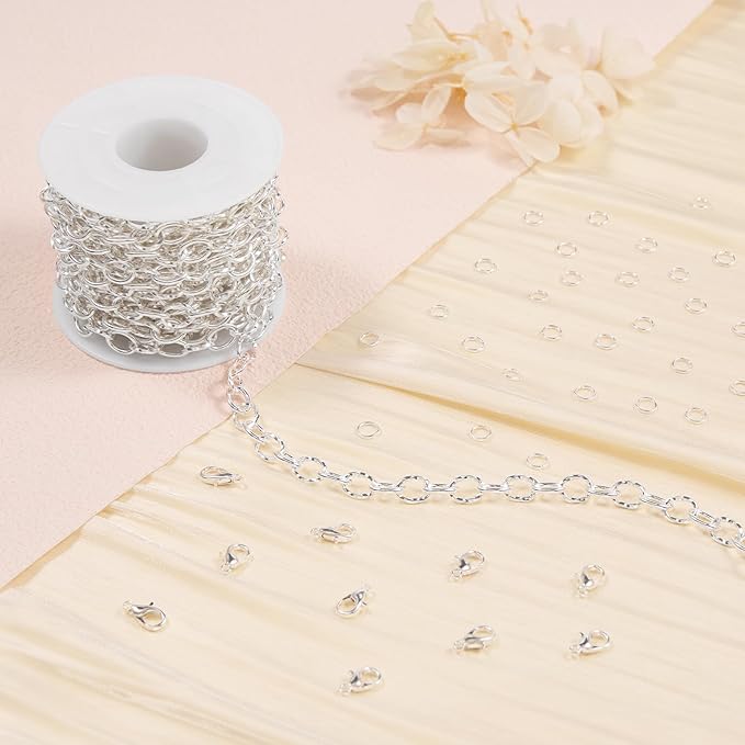 Jabogrii 5 Meters Silver Plated Metal Chain Bulk Oval Twisted Chain for Jewelry Making DIY Craft Jewelry
