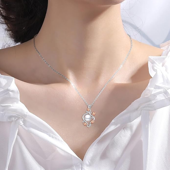 Pearl Pendant Necklace for Women,925 Sterling Silver Pendant Jewelry,Anniversary Christmas Birthday Valentines Gifts for Wife, Mom, Dauhter, Girlfriend,Her
