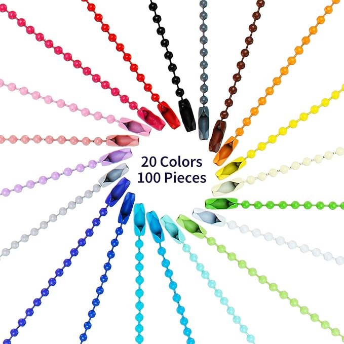 Hicarer 100 Pack Colored Bead Keychain Metal Hanging Chains 4.72 Inch Keychains Necklace Connector for Hanging Ornament Jewelry Tag (Vibrant Color)