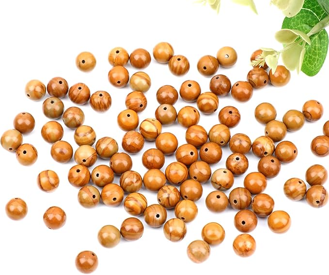 Natural Stone Woodgrain Jasper Round Beads Genuine Stone Beading Loose Gemstone Hole Size 1mm DIY Charm Smooth for Bracelets Necklaces Earrings 6mm 200pcs (Woodgrain Jasper 6mm)