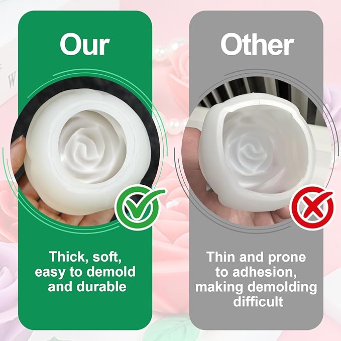 ZQYSING Rose Candle Molds, 4 Pcs Set of Large + Medium + Small 3D Rose Flower Silicone Molds with Leaf Mold for Candle Making, Epoxy Resin Casting, Wax Soap Clay Plaster Home Décor Handmade Gift