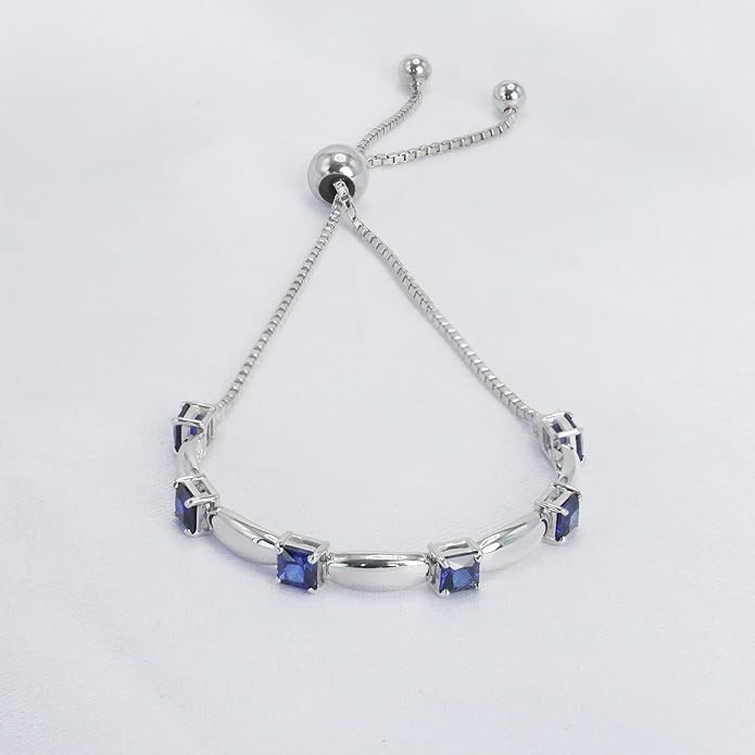 Fine Bracelet Tennis Style Pull String Birthstone Jewelry Gift for Women 925 Sterling Silver Square Sparkling Bolo Gemstone Jewelry Adjustable Bracelets
