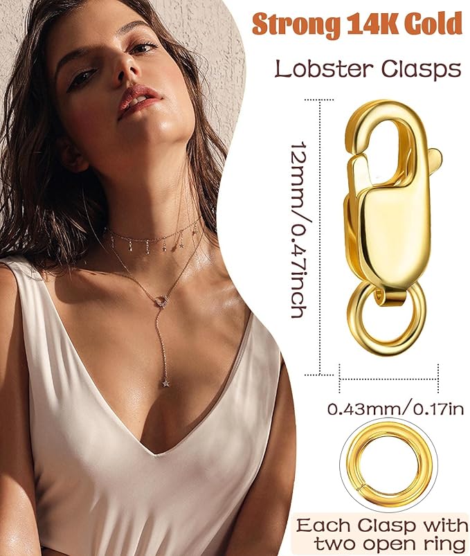 kcctoo Silver Lobster Claw Clasp with Closed Jump Rings 14K Gold Necklace Clasps and Closures For Jewelry Making, Made in Italy 12mm(0.47inch) (4Pcs -Silver + Gold A)