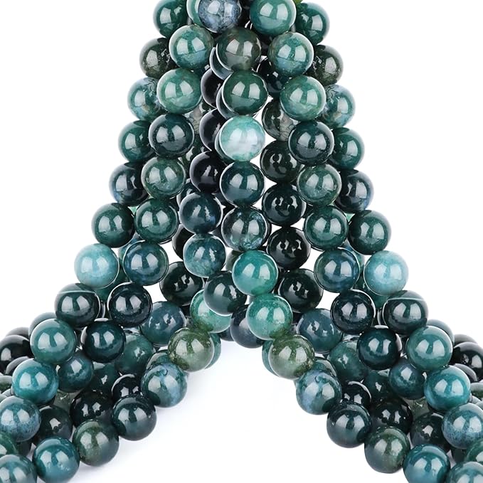 Natural Stone Green Moss Agate Round Beads Genuine Stone Beading Loose Gemstone Hole Size 1mm DIY Charm Smooth for Bracelets Necklaces Earrings 6mm 200pcs (Green Moss Agate 6mm)