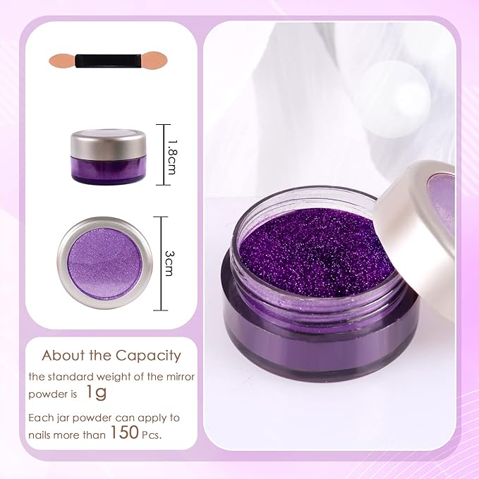 Laza Chrome Nail Powder Mirror Effect Metallic Dust Holographic Glitter Glazed Manicure Decoration Reflective Pigment for DIY Gel Polish Nail Art, Resin Craft, Gifts - Purple
