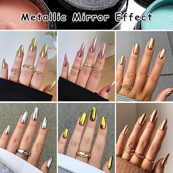 SUTOKAKA 8 Jars Chrome Nail Powder Magic White Pearl Kit, Metallic Mirror Effect Holographic Glitter Iridescent Aurora Mermaid Pearl Pigment Dust Kit for Gel Polish Nail Art Decoration, Resin Craft