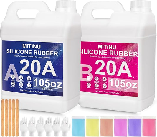 MITINU Silicone Mold Making Kit - 20A Liquid Silicone Rubber (1:1 Mix), Non-Toxic & Bubble Free Platinum Cure Silicone for Making Molds for Resin, Soap, Concrete, Craft Molds - 210oz Total
