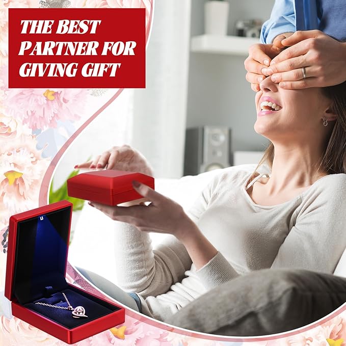 Landical 10 Pcs Pendant Necklace Box with LED Light Velvet Necklace Case for Pendant Bracelet Ring Earring, Jewelry Storage (Red)