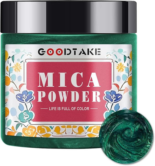 GOODTAKE Dark Green Mica Powder, Natural Mica Powders for Epoxy Resin, Eye Shadow, Car Paint, Dye, Soap Making, Nail Polish, Candle Making, Bath Bombs - Epoxy Resin Color Pigment (Dark Green, 2 oz)