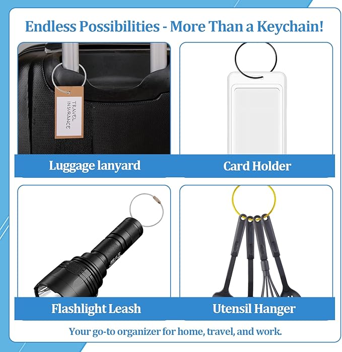 smrtcol Steel Wire Keychain Cable Stainless Steel Loops Reusable Key Ring for Keys, Luggage Tags