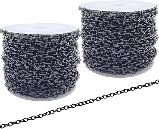 60 Feet Metal Iron Necklace Chains 3mm Bulk Curb Link Chain for Jewelry Making DIY Craft Supplies (Black)