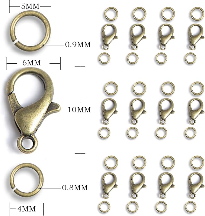AD Beads 50 Pieces Lobster Claws Clasps Plus 100 Pieces 5mm Match Color Open Jump Rings Suitable for Necklace Bracelets Jewelry (6x10mm, Bronze)