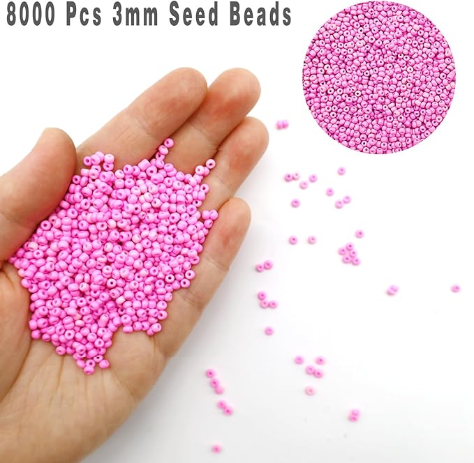THUTEP 8000 pcs 3mm Seed Beads, Tiny Craft Beads for Bracelet Making, Bracelet Kits for DIY Jewelry Craft (Pink)