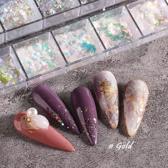 Holographic Nail Art Glitter Iridescent Flakes 12 Grids Mermaid Bright Colorful Star Gradient Ice Slag Nail Sequins Paillettes Summer Decoration