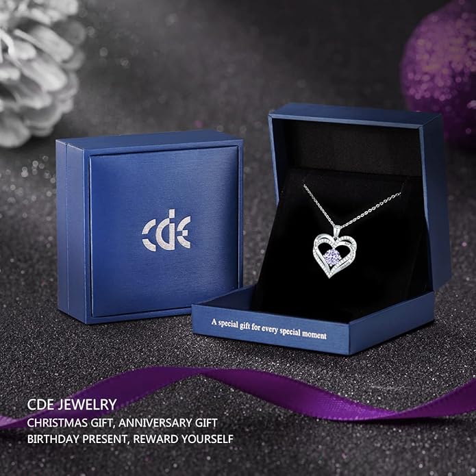 CDE Valentine's Day Gift Forever Love Heart Necklaces for Women, Wedding Anniversary, Birthday Mothers Christmas Day Gifts for Mom, Mother, Wife, S925 Silver Jewelry with Birthstone Pendant