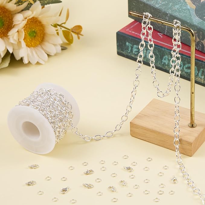 Jabogrii 5 Meters Silver Plated Metal Chain Bulk Oval Twisted Chain for Jewelry Making DIY Craft Jewelry