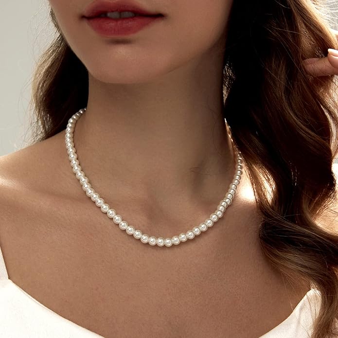 Pearl Necklaces for Women 14K Gold Plated Dainty Layered Single Pearl Necklace Simple Daisy Pearls Choker Cute Gold Necklace Stack Jewelry Sets for Women Trendy Gifts