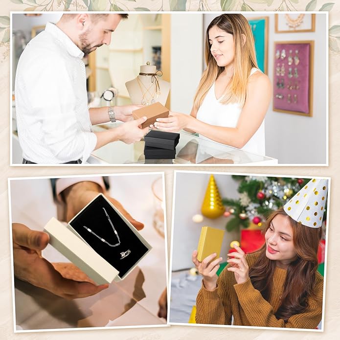 Tenceur 100 Pcs Valentines Jewelry Gift Boxes Bulk Kraft Jewelry Cardboard Box for Necklace Earring Bracelet Storage Package