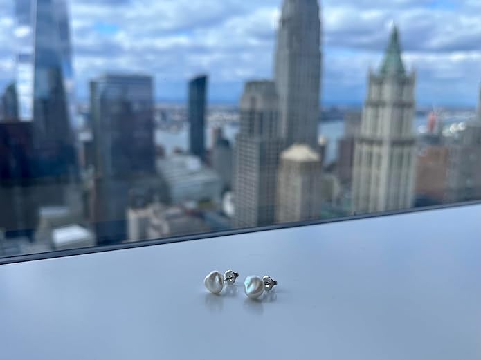 .925 Sterling Silver Freshwater White Keshi Cultured Pearl Earrings