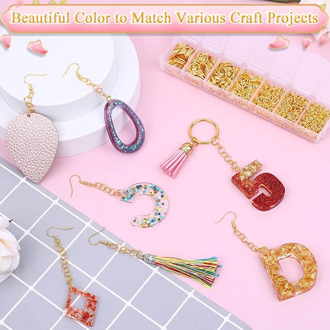 Paxcoo Gold Jump Rings for Jewelry Making - 1500Pcs Necklace Repair Kit With Supplies and Pliers for Bangle Charms, Earrings and Nail Piercing
