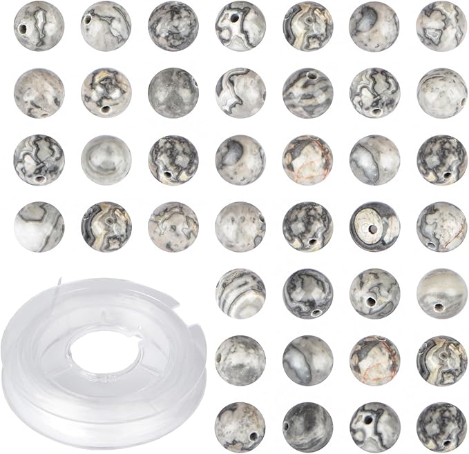 Natural Stone Beads Map Jasper Round Genuine Stone Beading Loose Gemstone Hole Size 1mm DIY Charm Smooth Beads for Bracelets Necklaces Earrings 6mm 200pcs (Map Jasper 6mm)