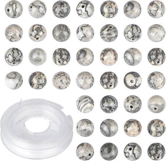 Natural Stone Beads Map Jasper Round Genuine Stone Beading Loose Gemstone Hole Size 1mm DIY Charm Smooth Beads for Bracelets Necklaces Earrings 6mm 200pcs (Map Jasper 6mm)