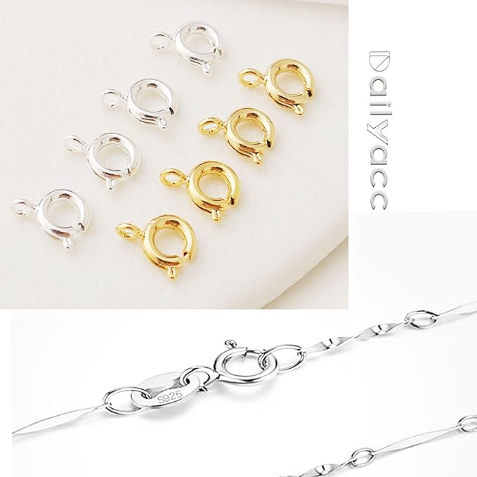Spring Clasps Sterling Silver with Open Jump Rings Gold Necklace Clasps and Closures for Jewelry Making,Made in Italy