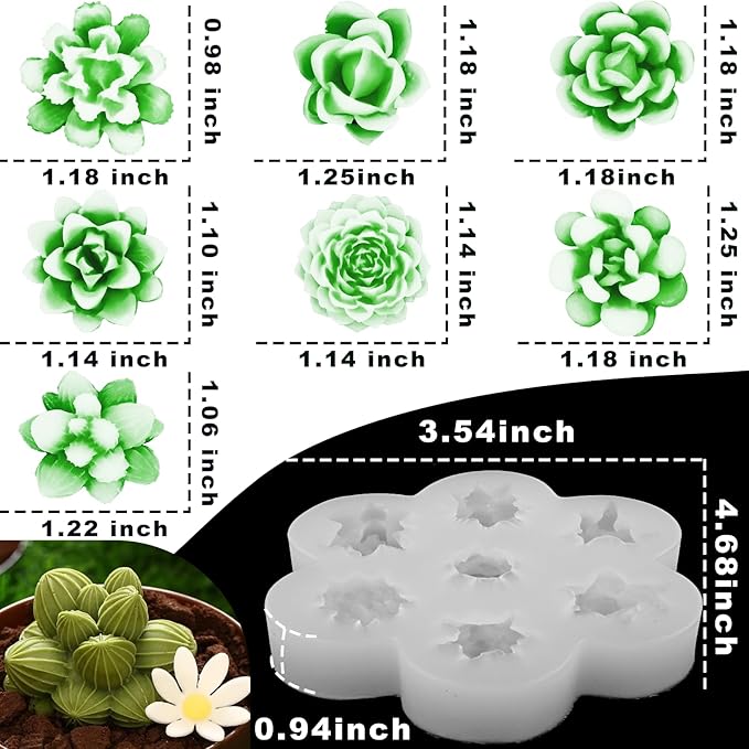 7 Cavity Succulent Candle Mold for Candle Making, 3D Succulents Silicone Molds for Scented Candle Soaps Making, Wax, Resin Casting, Dessert Mousse Cake Decoration