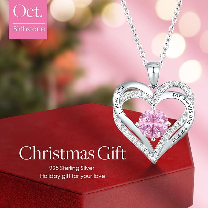 CDE Valentine's Day Gift Forever Love Heart Necklaces for Women, Wedding Anniversary, Birthday Mothers Christmas Day Gifts for Mom, Mother, Wife, S925 Silver Jewelry with Birthstone Pendant