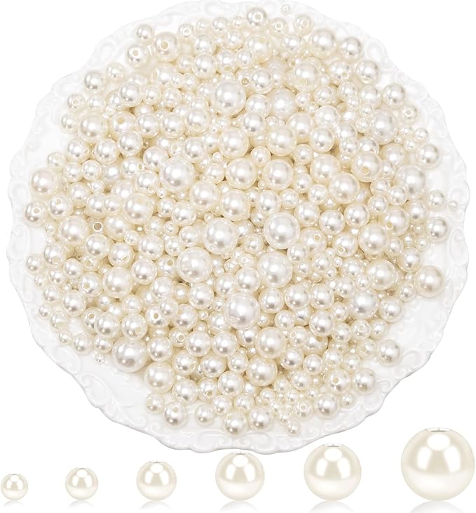 2505Pcs Pearls for Crafting, 6 Size Ivory Pearls with Holes for Jewelry Making, Bulk Fake Pearl Beads for Vase Filler Decoration, Candles Centerpiece, DIY Crafts Necklace Bracelets (4/6/8/10/12/14mm)