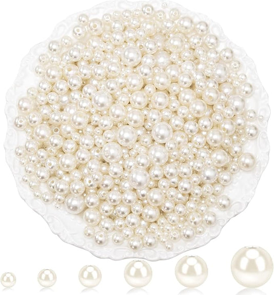 2505Pcs Pearls for Crafting, 6 Size Ivory Pearls with Holes for Jewelry Making, Bulk Fake Pearl Beads for Vase Filler Decoration, Candles Centerpiece, DIY Crafts Necklace Bracelets (4/6/8/10/12/14mm)