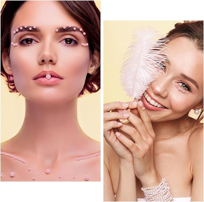 NACHLYNN 6480 Pcs Flat Back Pearl 7 Sizes AB Light Pink Half Round Beads for Crafts Embellishment - Peach Flatback Pearls for Shoes, Clothes, Bags DIY Making