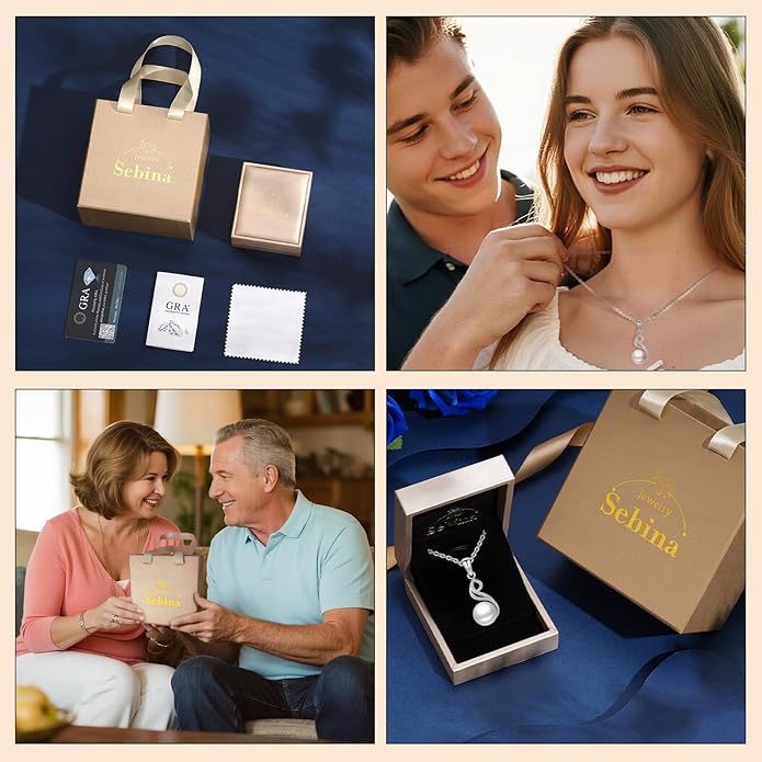 Pearl Pendant Necklace for Women,925 Sterling Silver Pendant Jewelry,Anniversary Christmas Birthday Valentines Gifts for Wife, Mom, Dauhter, Girlfriend,Her