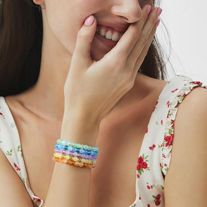 Funtopia Glass Beads for Bracelets 6mm, 1396pcs Bracelet Making Kit 34 Colors Glass Beads for Jewelry Making, Crystal Beads for Bracelets DIY Crafts with Spacer Beads and Charms