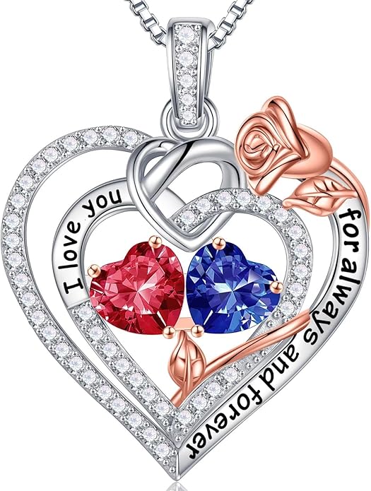 Iefil Valentines Day Gifts for Her Wife - 925 Sterling Silver Double Birthstone Necklace, Anniversary Birthday Gifts for Women, Jewelry Gift for Wife Girlfriend Mom Her